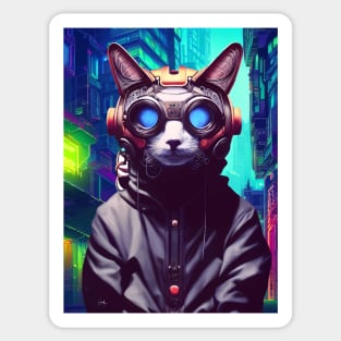 Techno Cat In Japan Neon City Sticker